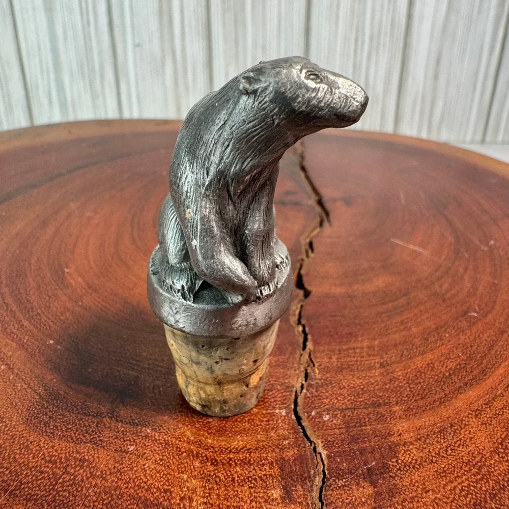 Vintage‎ 1991 Seagull Pewter Bear Wine Bottle Stopper Cast Metal Barware
